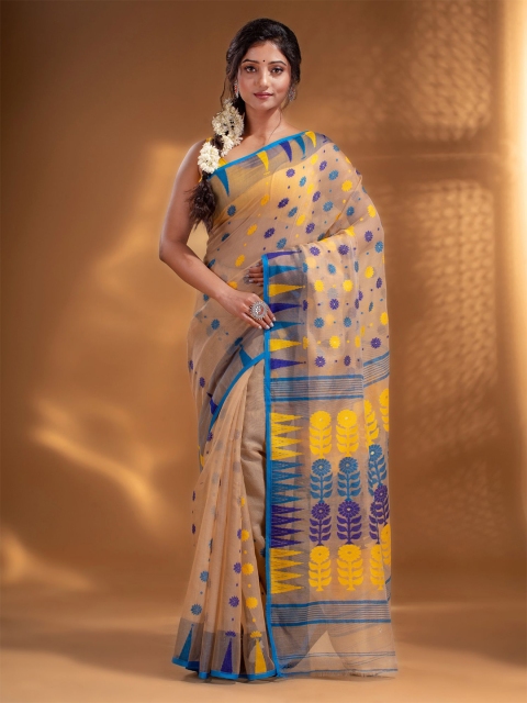 

Arhi Beige & Blue Woven Design Silk Cotton Jamdani Saree