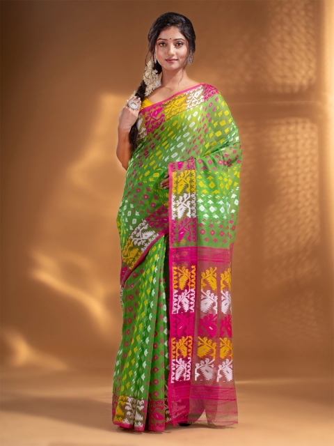 

Arhi Green & Red Woven Design Silk Cotton Jamdani Saree