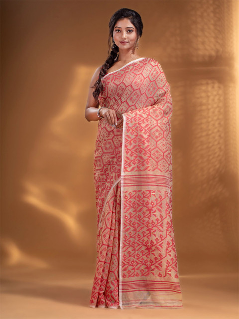 

Arhi Cream & Red Woven Design Silk Cotton Jamdani Saree