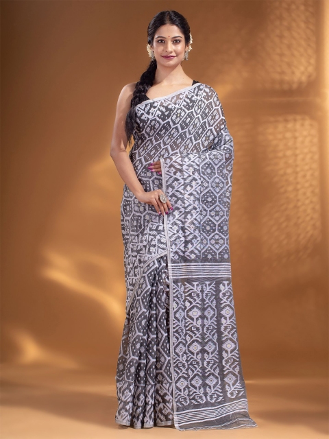 

Arhi Grey & White Woven Design Silk Cotton Jamdani Saree