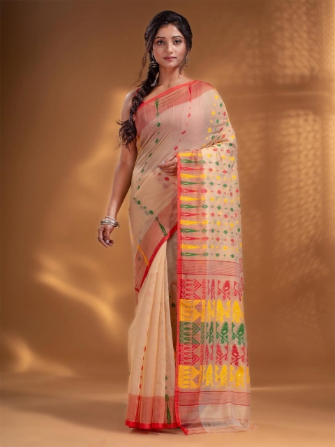 

Arhi Off White & Green Woven Design Silk Cotton Jamdani Saree