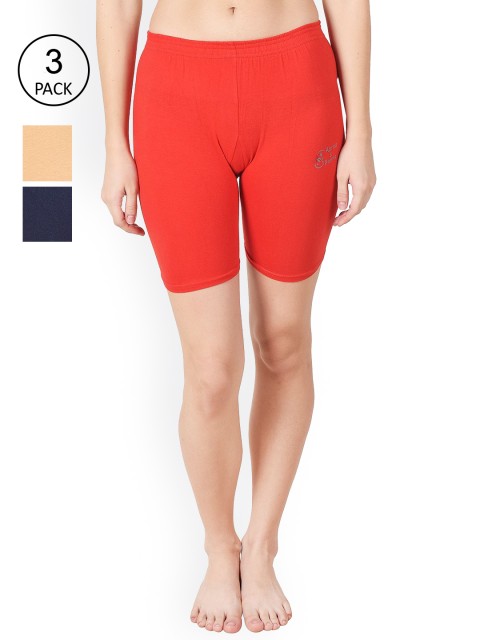

Apraa & Parma Women Pack of 3 Slim Fit Cycling Sports Shorts, Red