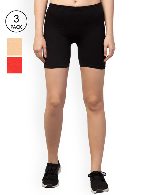 

Apraa & Parma Women Pack Of 3 Black Slim Fit Cycling Sports Shorts