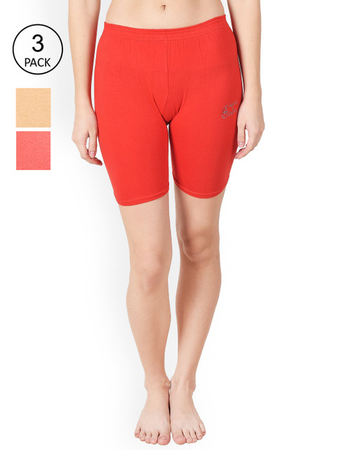 

Apraa & Parma Women Set of 3 Slim Fit Cycling Sports Shorts, Peach