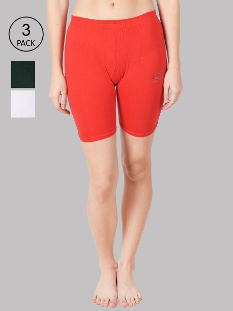 

Apraa & Parma Women Pack of 3 Red Slim Fit Pure Cotton Cycling Sports Shorts