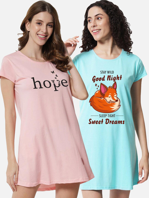 

FFLIRTYGO Pink Printed Nightdress
