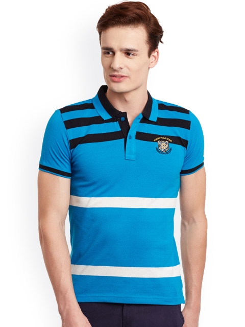 

Duke Men Blue Striped Polo Collar T-shirt