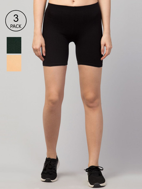 

Apraa & Parma Women Set Of 3 Black Slim Fit Cycling Shorts