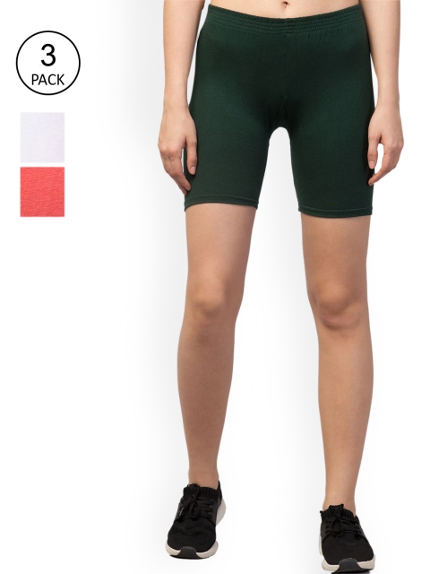 Apraa & Parma Women Pack Of 3 Green Slim Fit Cycling Sports Shorts