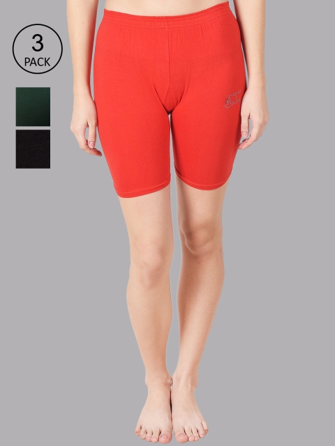 

Apraa & Parma Women Pack of 3 Slim Fit Cycling Sports Shorts, Red