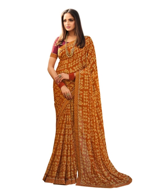 

Zainab chottani Mustard Ethnic Motifs Pure Georgette Block Print Saree