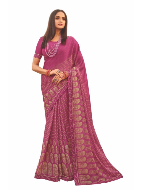 

Zainab chottani Pink Ethnic Motifs Pure Georgette Block Print Saree