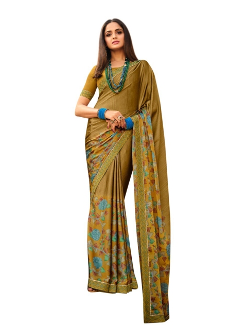 

Zainab chottani Green Floral Pure Georgette Block Print Saree