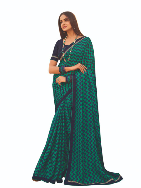 

Zainab chottani Blue Pure Georgette Block Print Saree