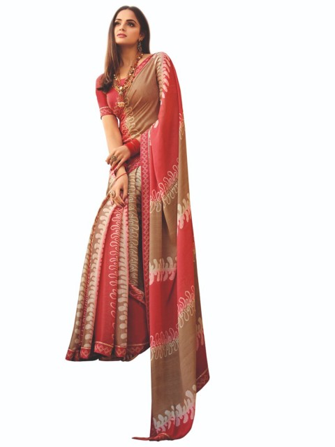 

Zainab chottani Red Pure Georgette Block Print Saree