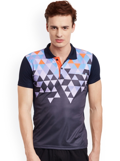 

Duke Men Navy & Grey Printed Polo Collar T-shirt, Navy blue