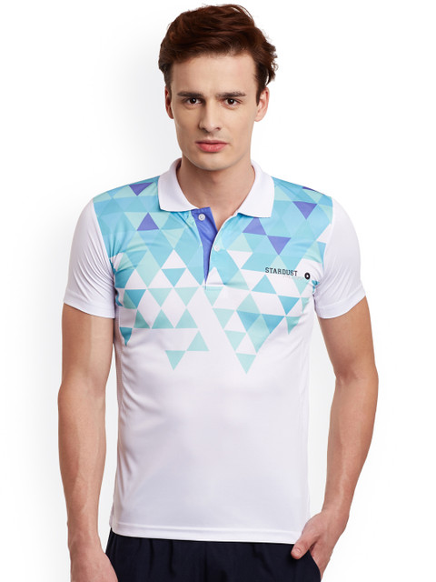 

Duke Men White & Blue Printed Polo Collar T-shirt