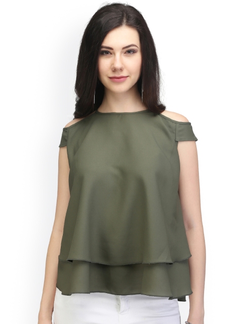 

Eavan Women Olive Green Solid Tiered Top