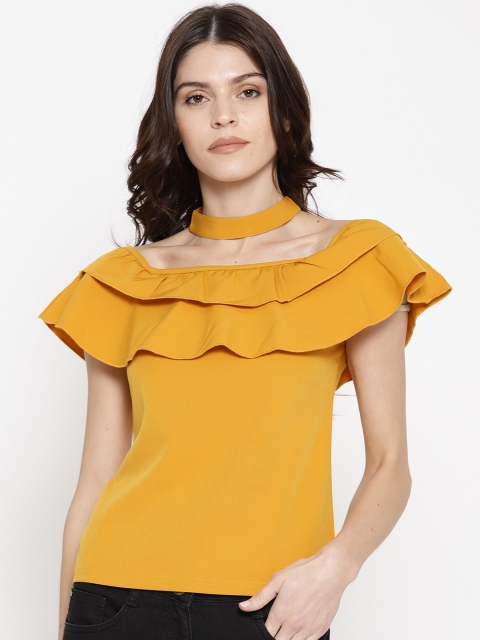 

Eavan Women Mustard Solid Bardot Top