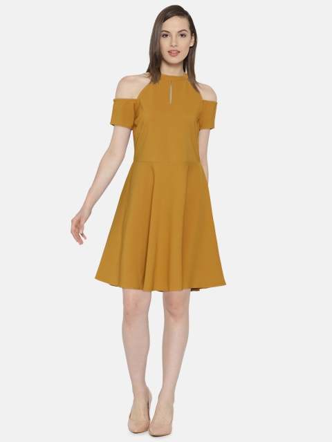 

Eavan Women Mustard Yellow Solid Fit and Flare Dress