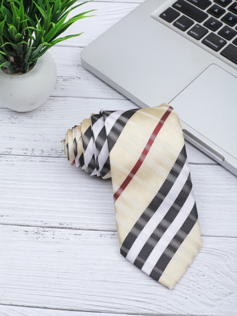

ELLIS Men White & Black Striped Broad Tie