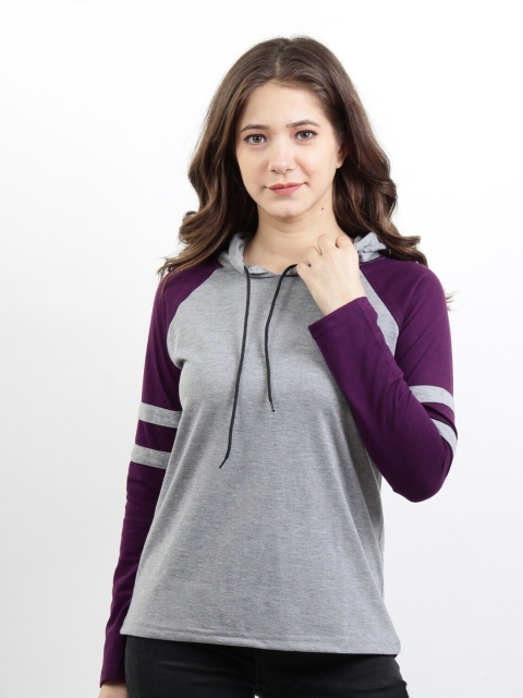 

BASE 41 Women Purple & Grey Slim Fit T-shirt
