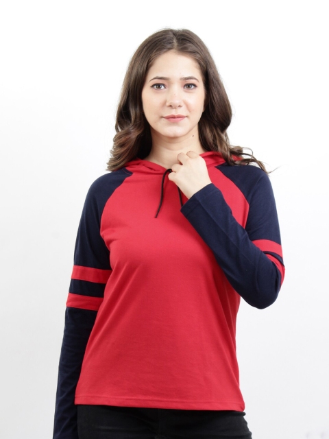 

BASE 41 Women Red & Navy Blue Slim Fit T-shirt