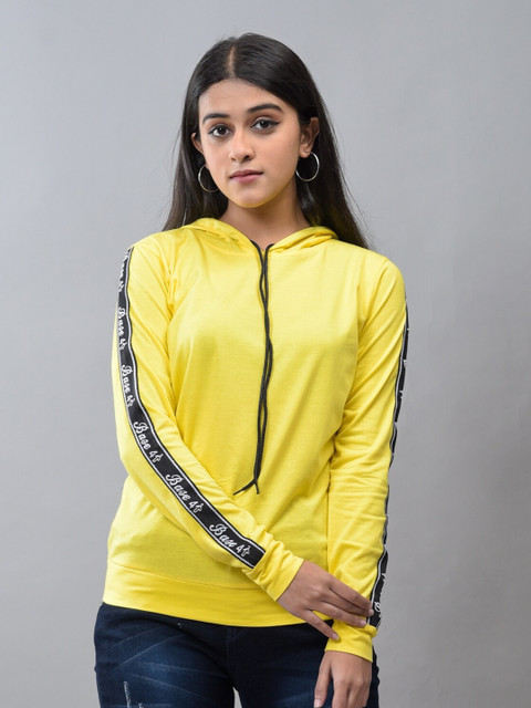 

BASE 41 Women Yellow Hooded Sweatshirt