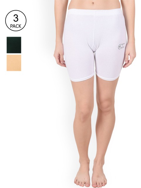 

Apraa & Parma Women Pack Of 3 White Green & Beige Slim Fit Cycling Sports Shorts