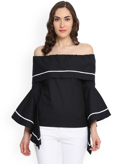 

plusS Women Black Solid Bardot Top