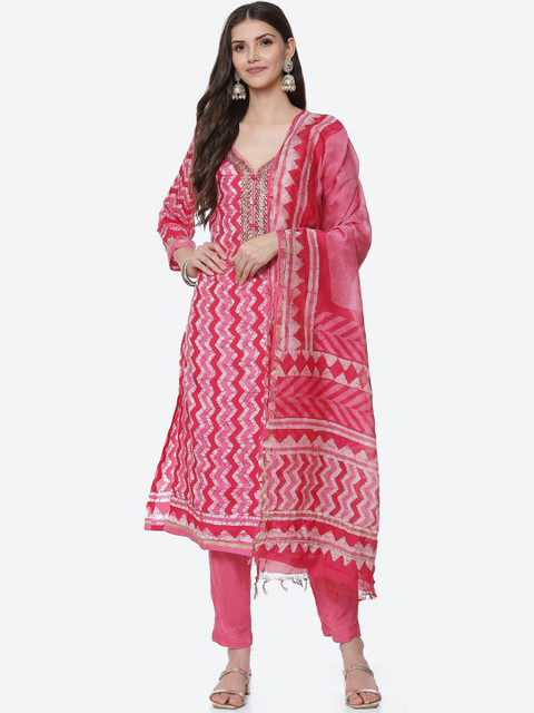

Biba Pink & White Chevron Printed Unstitched Dress Material