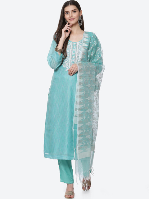 

Biba Women Green & White Embroidered Unstitched Dress Material