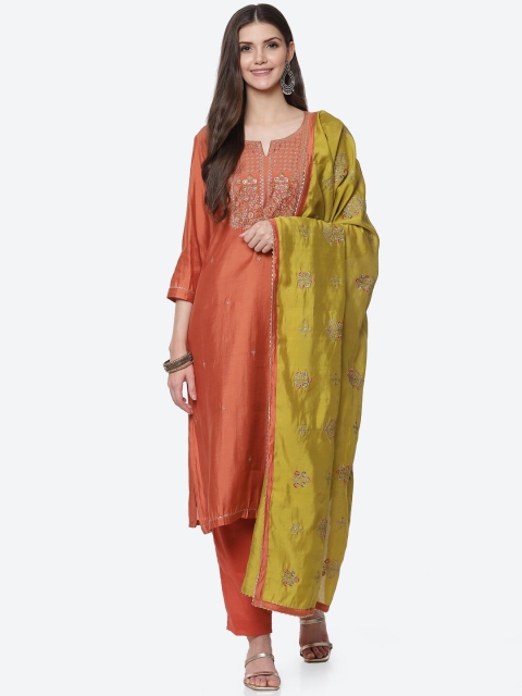 

Biba Women Orange & Green Embellished Yoke Design Unstitched Dress Material