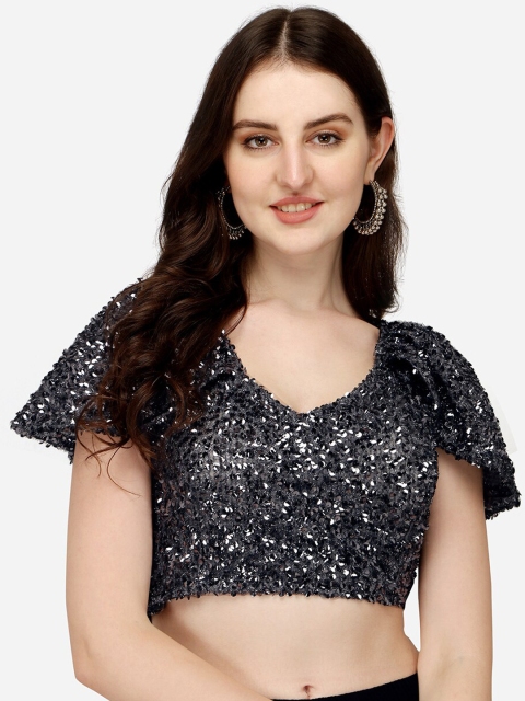 

Sumaira Tex Women Grey Sequinned Saree Blouse