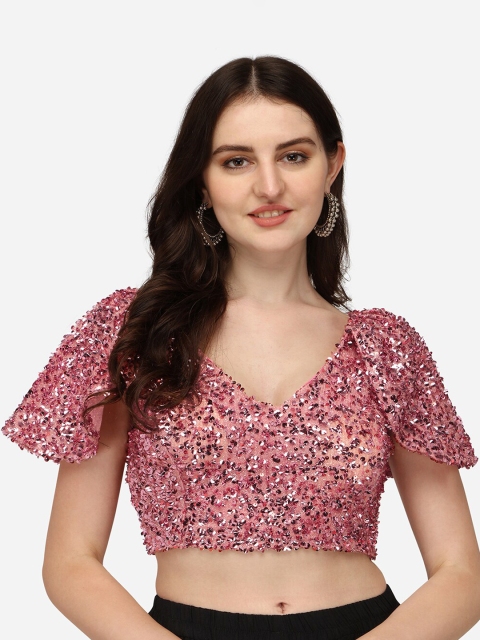 

Sumaira Tex Women Pink Sequinned Saree Blouse