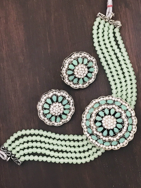 

The Opal Factory Oxidized Silver-Plated Green Stone-Studded Jewellery Set