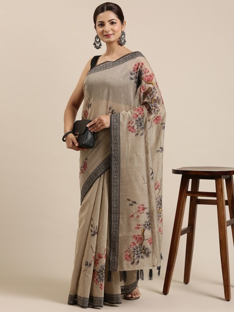 

The Chennai Silks Women Brown & Pink Floral Printed Supernet Fusion Kota Saree