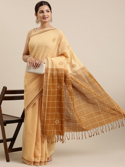 

The Chennai Silks Yellow & Mustard Ethnic Motifs Zari Pure Cotton Saree