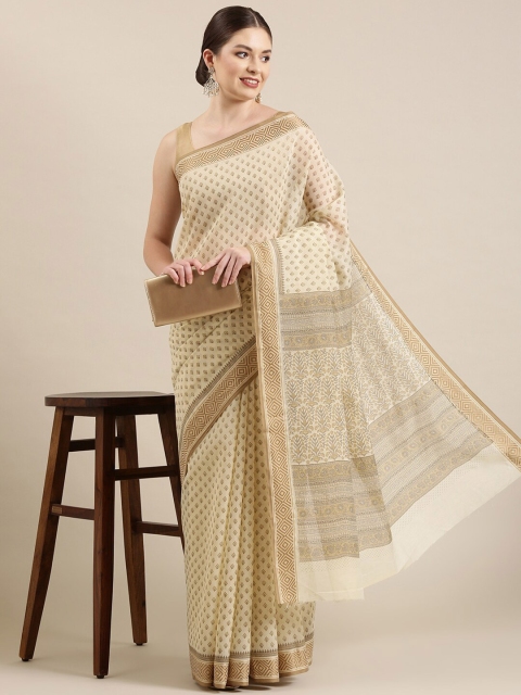 

The Chennai Silks Cream-Coloured & Grey Ethnic Motifs Pure Cotton Saree
