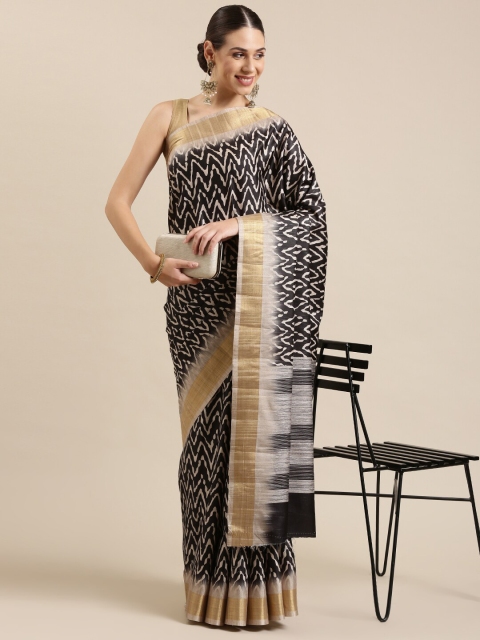 

The Chennai Silks Black & Gold-Toned Chanderi Cotton Blend Saree