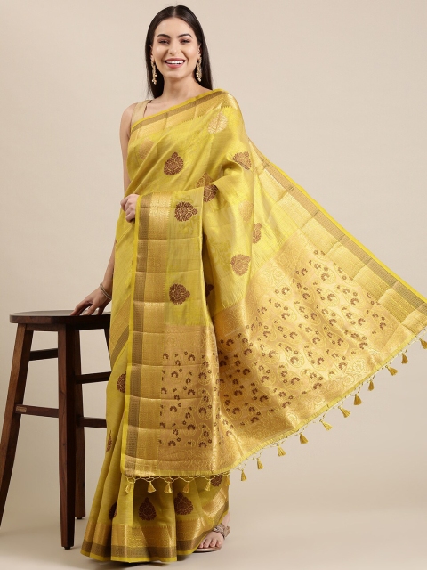 

The Chennai Silks Women Green & Brown Ethnic Motifs Zari Jute Cotton Saree