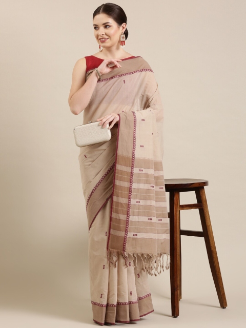 

The Chennai Silks Beige & Maroon Woven Design Pure Cotton Saree