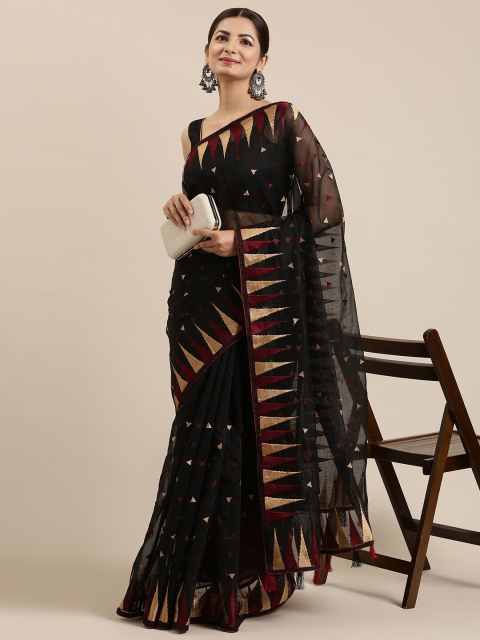 

The Chennai Silks Black & Maroon Woven Design Zari Supernet Kota Saree