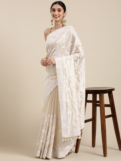 

The Chennai Silks Women Off White Embellished Embroidered Banarasi Saree