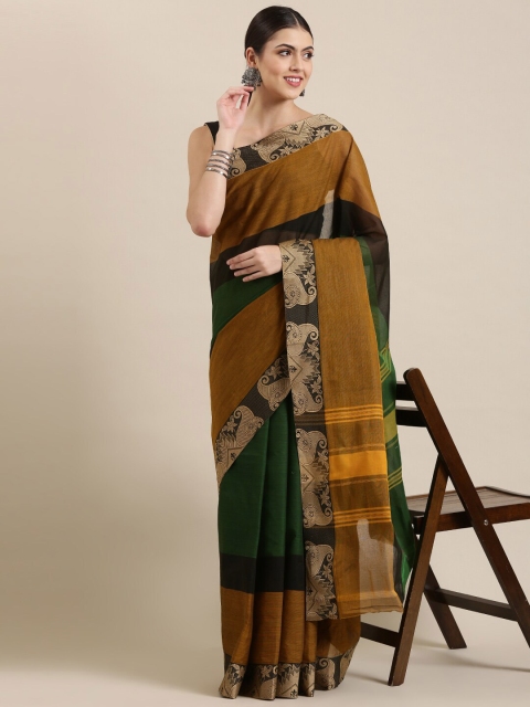 

The Chennai Silks Green & Brown Ethnic Motifs Pure Cotton Chettinad Saree