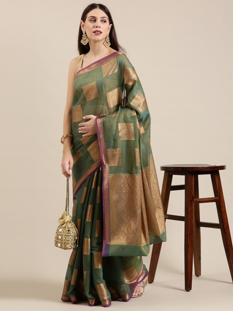 

The Chennai Silks Green & Purple Woven Design Zari Organza Fusion Banarasi Saree