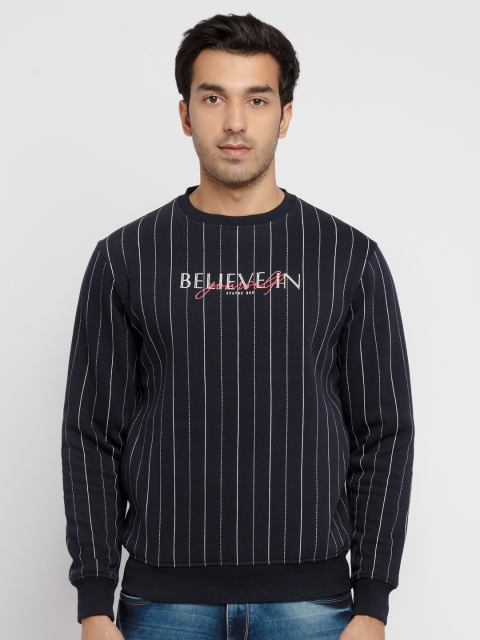 

Status Quo Men Navy Blue Regular Fit Striped Sweatshirt