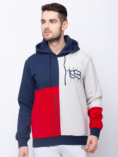 

Status Quo Men Blue & Red Colourblocked Hooded Sweatshirt