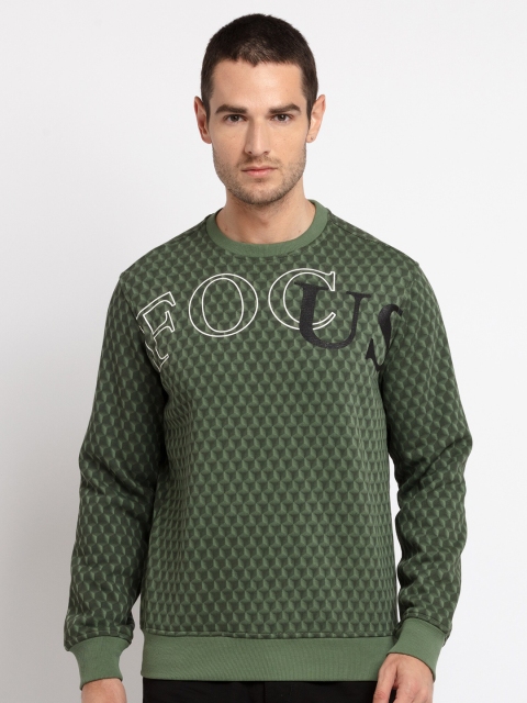

Status Quo Men Olive Green Printed Sweatshirt