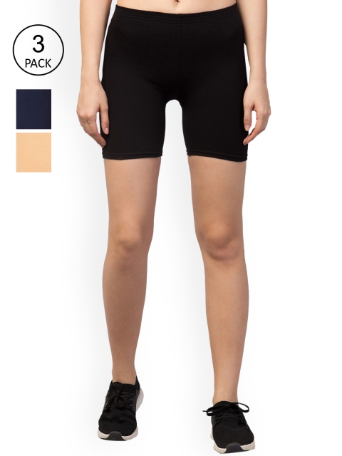 Apraa & Parma Women Black Slim Fit Cycling Sports Shorts Pack Of 3